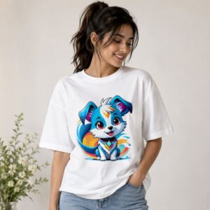 Women's 180 GSM Half Sleeve Round Neck T-shirt BLUE DOG