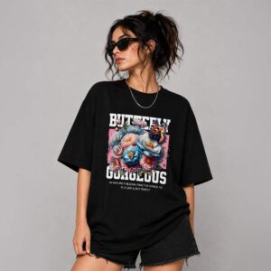 Women's 180 GSM Half Sleeve Round Neck T-shirt BUTTERFLY BLACK