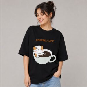 Women's 180 GSM Half Sleeve Round Neck T-shirt COFFEE LIFE BLACK