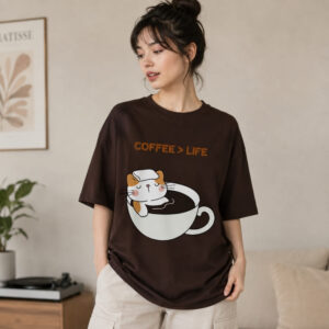 Women's 240 GSM Dropshoulder Oversized T-shirt COFFEE LIFE BROWN