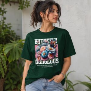 Women's 180 GSM Half Sleeve Round Neck T-shirt BUTTERFLY GREEN